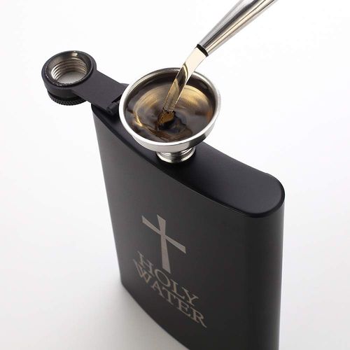 HOLY WATER, JXS 8oz 18/8#304 Stainless Steel Black Hip Flask for Liquor, Leakproof with Funnel Gift Package