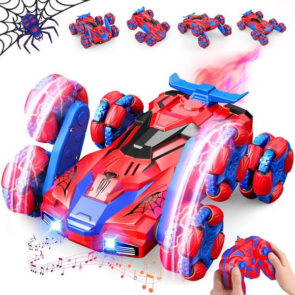 Spider 6WD Remote Control Car, RC Stunt Cars for 6-12 Year Old Boys 2.4GHz RC Car Electric Rechargeable Racing Drift Car Toys for Ages 6 7 8 9 10 11 12 Halloween Xmas Birthday Gifts for Boys