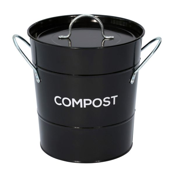 Black Metal Kitchen Compost Caddy - Composting Bin for Food Waste Recycling