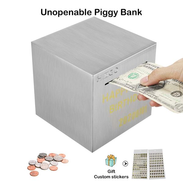 Hizgo Piggy Bank for Adults Stainless Steel Savings Bank to Help Budget and Save Must Break to Access Money（4.72 inch）