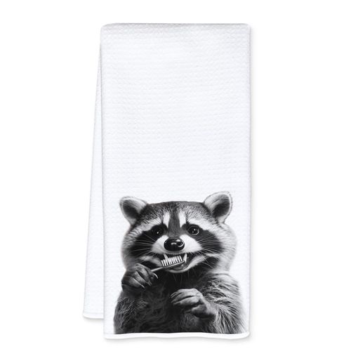 JFFTLL Funny Toothbrush Raccoon Bathroom Hand Towels, Gifts for Raccoon Lovers Hand Towels for Bathroom Washroom Restroom Decor, 16x24 Inch