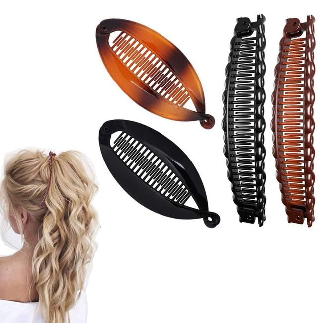 4 Retro-Bananen-Haarspangen für dicke Locken, Fischschwanz-Haarschmuck, zwei Bananen-Clip-Kämme für Damen und Mädchen