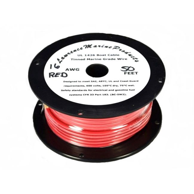 16 AWG Tinned Marine Primary Wire, Red, 50 Feet