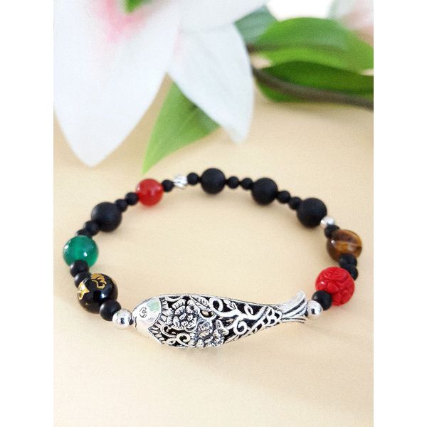 Carp King (Silver925) with the meaning of powerful wish fulfillment, promotion, prayer, and passing &amp; miraculous Kyungmyeonjusa Yeouiju &amp; Om Mani Padme Hum prayer beads bracelet