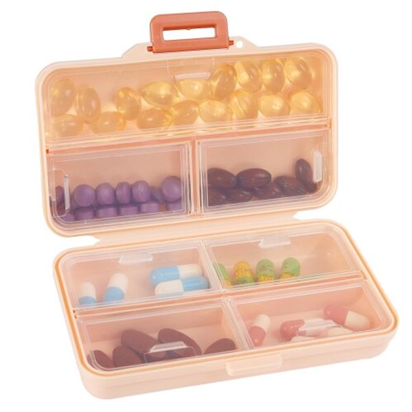 KASUMINT Pill case, medicine case, supplement case, pill case for one week, nursing care item, small compartment, no missing pills, good airtightness, moisture-proof, palm-sized, compact, easy to carry, safe and tasteless, BP