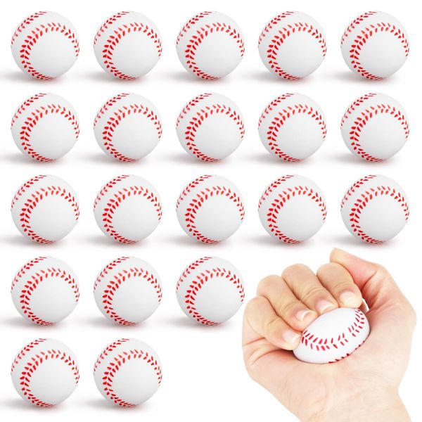 20 Pieces Mini Baseball Stress Balls Baseball Foam Sports Balls Small Squeeze Anxiety Bulk Toy Ball for Kids Baseball Birthday Party, School Carnival Party Supplies