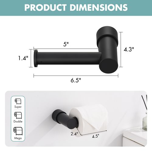 KPWATER Matte Black Toilet Paper Holder, Modern Bathroom Tissue Roll Holder Wall Mounted, 5 Inch Paper Towel Holder Easy Install for Kitchen Washroom (1 Pack, Plastic)