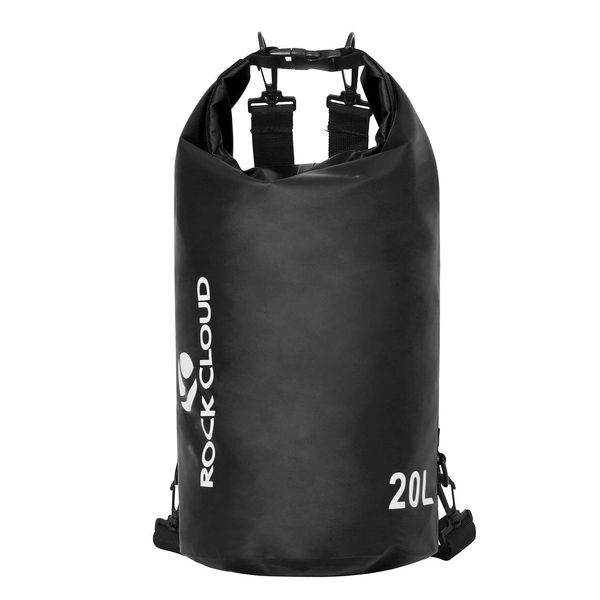 ROCK CLOUD Dry Bag Waterproof 20L Dry Sack for Kayaking Rafting Boating Beach Surfing Swimming Canoe Camping Hiking Fishing Ski, Black