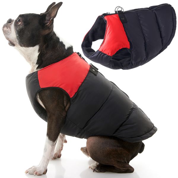 Gooby Padded Vest Dog Jacket - Red, Small - Warm Zip Up Dog Vest Fleece Jacket with Dual D Ring Leash - Winter Water Resistant Small Dog Sweater - Dog Clothes for Small Dogs and Medium Dogs