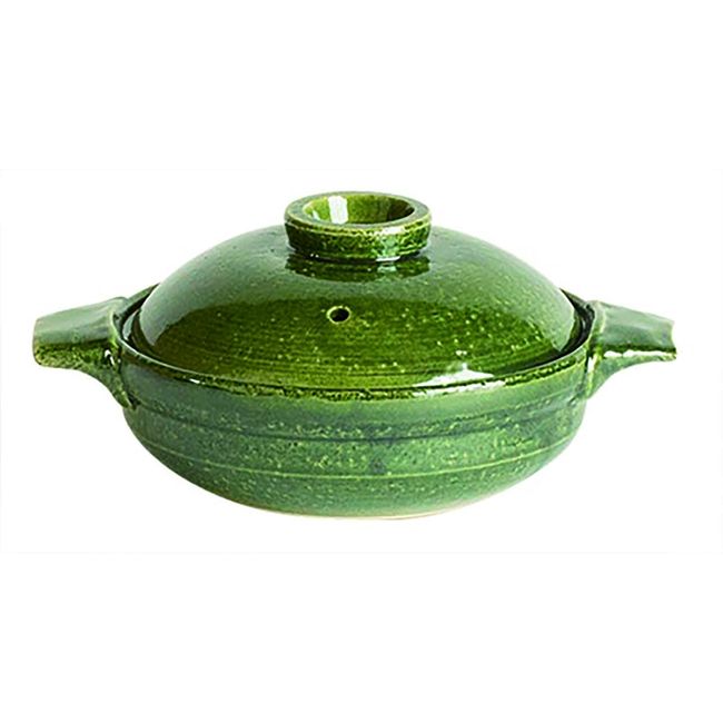 Saji Pottery Banko Ware Earthenware, For One Person Size 6, 23.7 fl oz (700 ml), Oribe Glaze, Made in Japan 21-94 Green