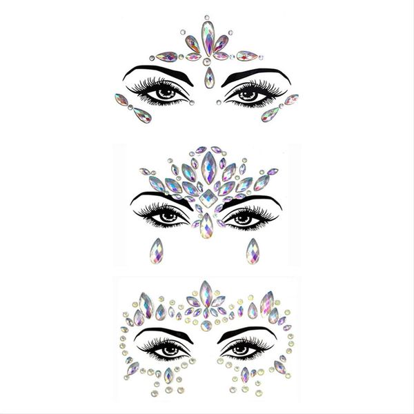 Natiform Rhinestone Set of 3 Face 3D Glow Glitter Sticker Glow in the Dark