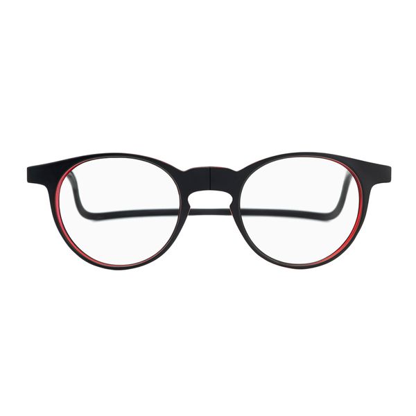 Slastik Soho 007 (Black & Red) Magnetic Reading Glasses - Folding Reading Glasses Features Oval Shape Frame Adjustable, Temples Flexible Neckband - Magnets Front Connection Glasses, Soft Pouch+1.00