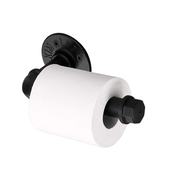 BTSKY Vintage Industrial Pipe Toilet Paper Holder (Black)