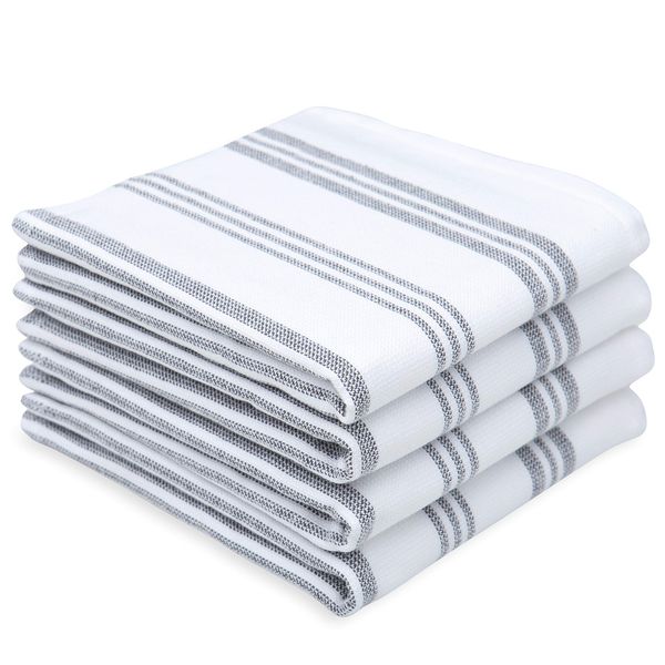 Washcloths Set 100% Cotton, White Soft and Absorbent Terry Towels, Modern Stripe, Reusable Fingertip Towels, Quick Drying, 13 in x 13 in, 4 Pack, Gray