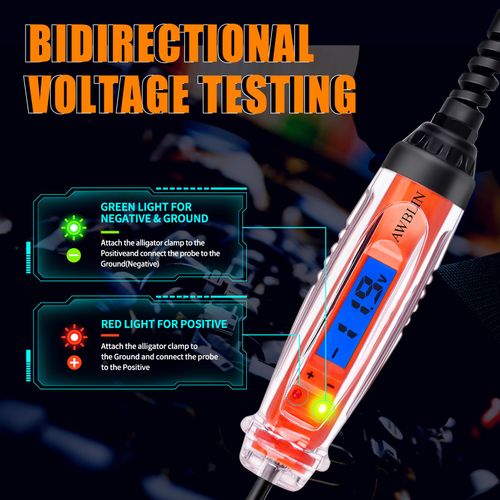 AWBLIN Automotive Test Light 3-72V DC Digital Light Tester with Voltmeter, Heavy Duty Auto Circuit Tester with LCD Backlight Display and LED Indication, Electric Test Pen with Illumination