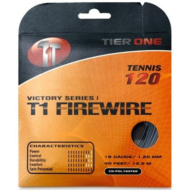 Tier One Sports T1-Firewire - Co-Poly Tennis String for Ultimate Spin (Set - Black, 17 Gauge (1.25 mm) - 12,2 m Set)