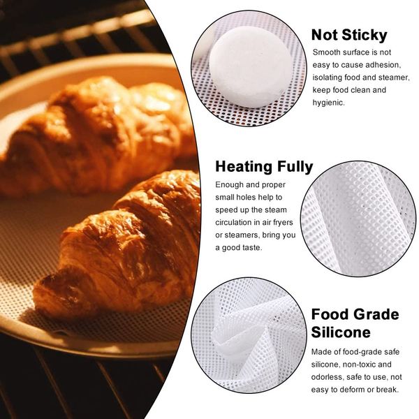 WENRERO 6 PCS Silicone Dehydrator Sheets Non Stick Food Fruit Dehydrator Mats Trays Silicone Steamer Liner Reusable Steamer Mesh Mat Round Dumplings Buns Mat Pad for Food Fruit Dryer, 34cm (Round)