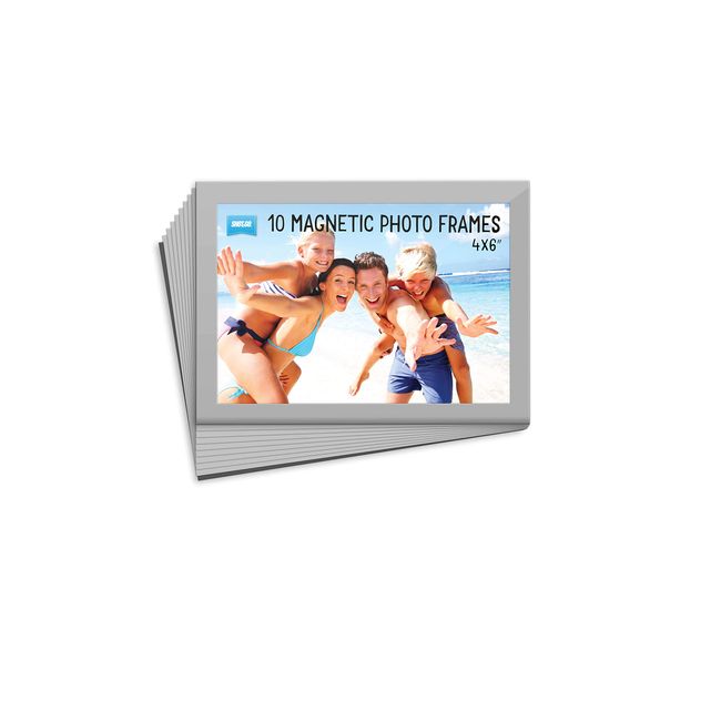 Shot2go PACK OF 10 magnetic photo fridge frame pockets silver border 4x6