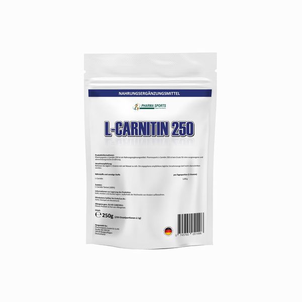 Pharmasports L-Carnitine PUR 250g - Pure L-Carnitine Tartrate Powder without Additives - 100% Pure