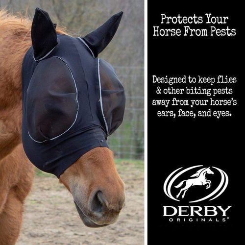 Derby Originals UV-Blocker Extra Comfort Soft Mesh Lycra Horse Fly Mask with Ears with One Year Warranty (Caribbean Blue, Small (Pony))
