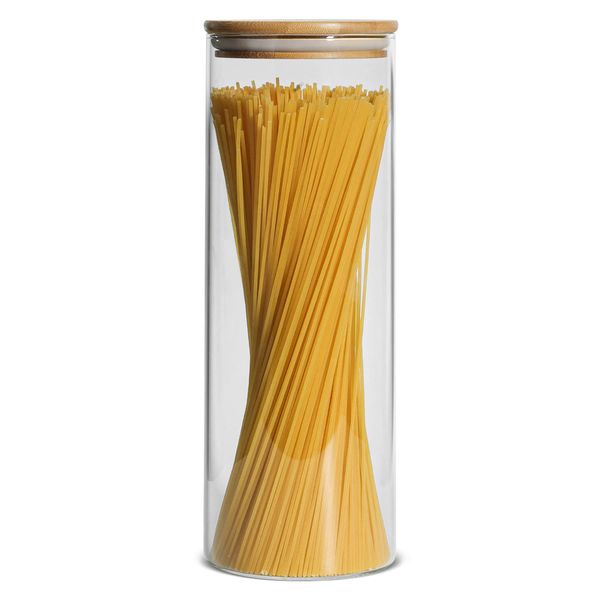 ComSaf Glass Canister Airtight 2000ml Pasta Case Pasta Storage Container Pasta Jar Sealed Jar Food Storage Container with Bamboo Lid Grain Coffee Bean 1 Piece Gift