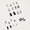 Bufenia 24Pcs Skull Leopard Stiletto Fake Nails Black Snake Halloween Rose Almond False Nails Long Party Acrylic Art Full Cover Press on Nails Tips for Women and Girls (Skull)