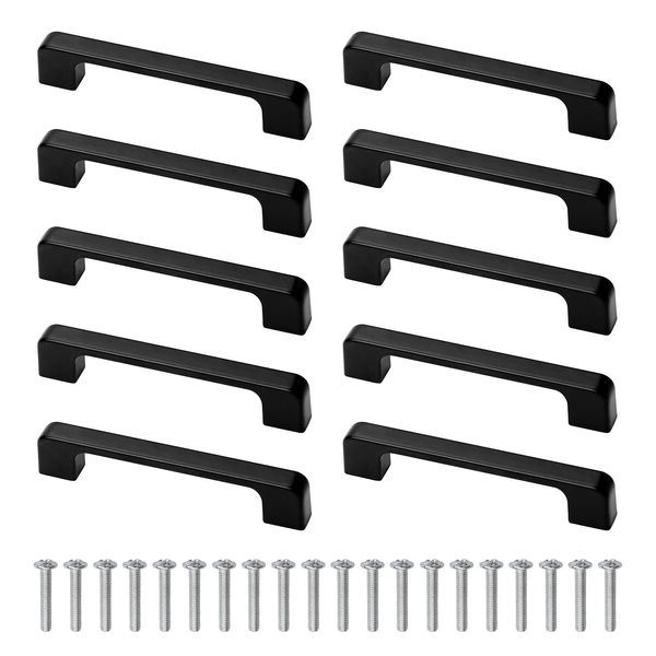 Yoicn Lth 10 Pieces Cabinet Handles Black with 20 Screws for Kitchen Cupboard Wardrobe Drawer Door Handle Pull, Hole Centre 96mm