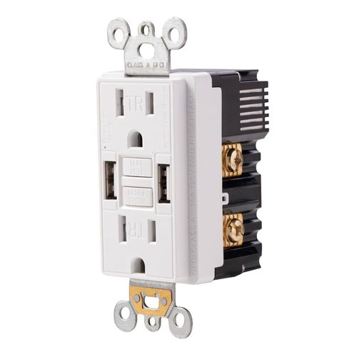 Combination 15A GFCI Outlet with Self-Test and USB in-Wall Charger Outlet with 5V/4.8A, High Speed Charging for Smartphones and Tablets, ETL, Wallplate Included, 1 Pack, White