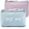 2 Pieces Travel Cosmetic Bag, Small Makeup Bag, Mini Cosmetic Bag, Coin Bag, Cotton Linen Portable Toiletry Bag with Zipper for Travel, Holiday, Daily Life (Blue, Purple)
