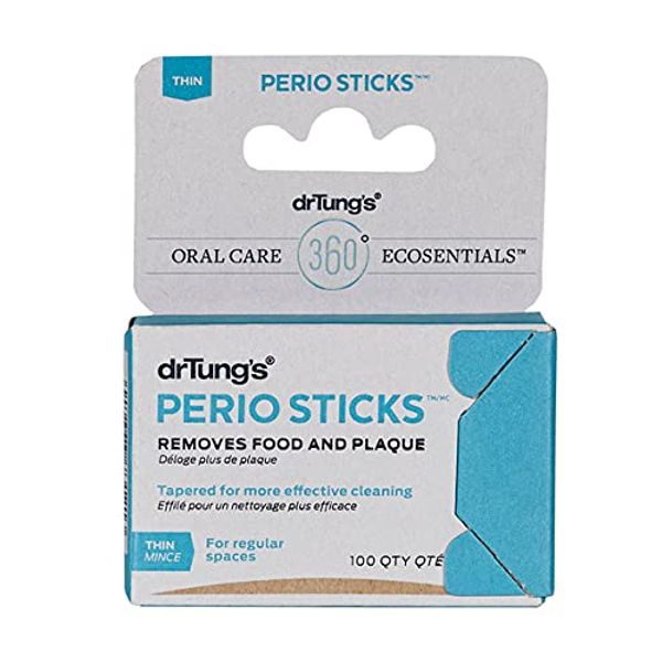 DrTung's Double-sided Perio Sticks THIN, Remove Plaque, Interdental, Fit Between Teeth, Nordic Birch 100 count, 6 Pack