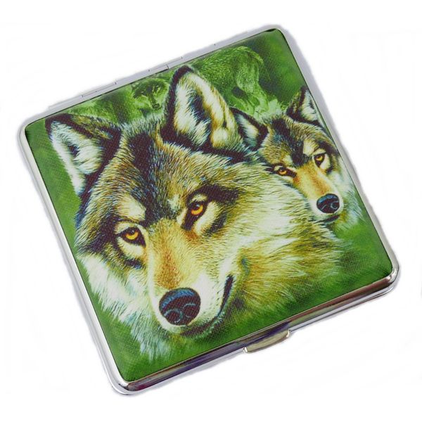 Cigarette Case for Cigarettes Metal Wolf Wolves Various Designs, Motif 5