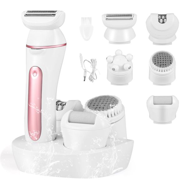 Cordless Epilators for Women, 5 in 1 Hair Removal for Face with LED Light, USB Electric Face Epilator with Facial Cleansing/Massage Head/Callus Remover, Lady Shaver for Hair Bikini Trimmer Arms