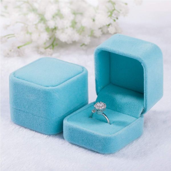 Ring Case 2 Pcs Jewelry Case Ring Earring Display Pocket Size Proposal Ring Storage Jewelry Box Velvet Jewelry Ring Case (Blue)