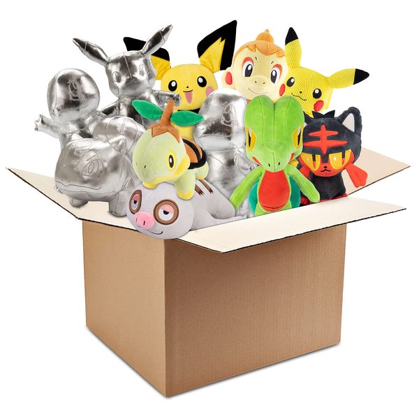 Pokemon 8" Mystery Blind Box 3-Pack Plush - Receive 3 Assorted Random Styles & Limited Edition Silver Starters - Officially Licensed - Surprise Stuffed Animal Toy Figure - Gift for Kids, Boys, Girls