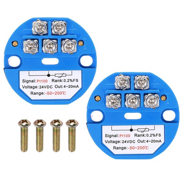 sourcing map 2pcs -50-200C RTD PT100 Temperature Sensor Transmitter Module 4-20MA DC24V Temperature Amplifier for Thermocouple, PLC Modules