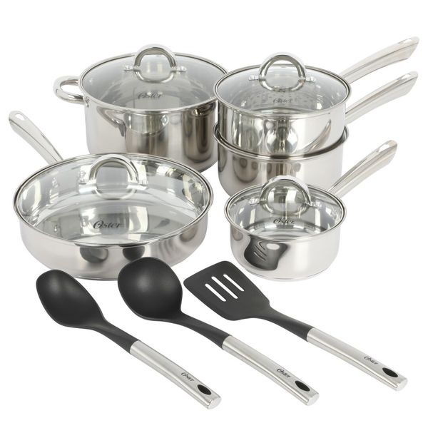 Oster Sangerfield 12-Piece Stainless Steel Cookware Set w/ Kitchen Tools