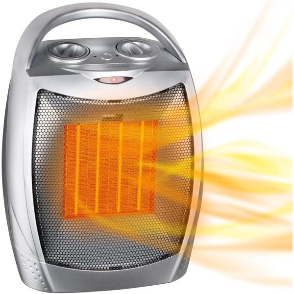 Portable Electric Space Heater with Thermostat, 1500W/750W Safe and Quiet Cerami