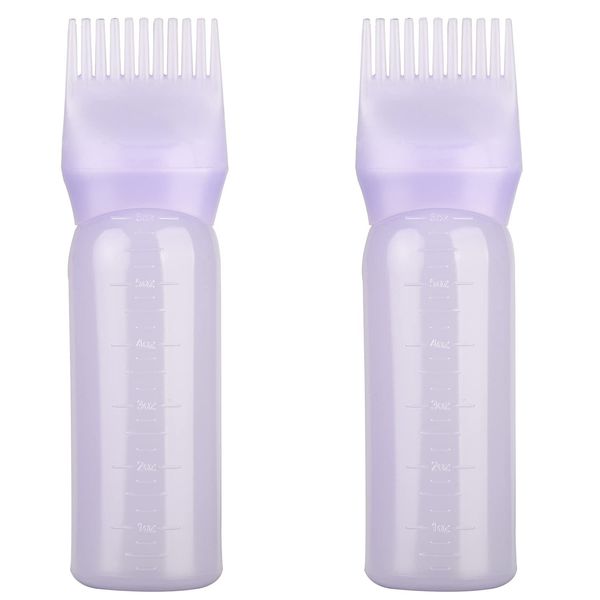 UNVOJL 2 Pieces Purple Hair Dye Brush Bottle Hair Dyeing Bottle Brush Dyeing Shampoo Bottle Oil Comb Hair Tools Applicator Brush Bottles (Purple)