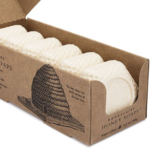 Baudelaire Soaps Honey Soap Set - Natural Moisturizing Formula with Vegetable Base for Soft & Smooth Skin - Hydrating Lanolin, Royal Jelly - Gentle, Fragrant & Creamy - Great Gift - Pack of 6 Bars