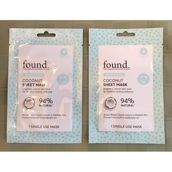 FOUND Coconut Sheet Mask 2 Masks Brightens Uneven Skin Tone NEW TWO Masks Fresh!