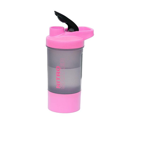 Pink - Plastic Protein Shaker Bottle 600Ml Nitro Shaker with Mixing Ball for Smoothie Shake and Flip Flap Lid Leakproof Protein Powder Shaker for Home Gym Workout Sports