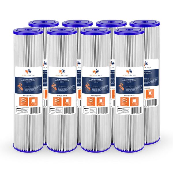 8PK of Big Blue 1µm Pleated Washable Sediment Water Filter 20"x4.5" by Aquaboon