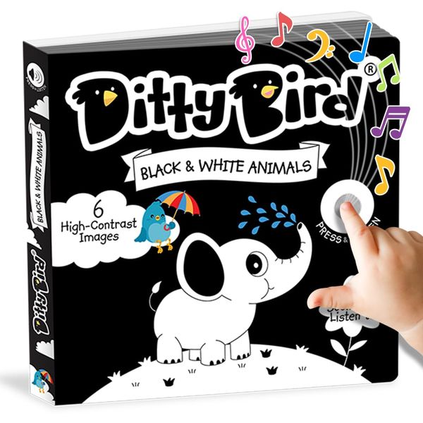Ditty Bird High Contrast Black & White Baby Book | Early Learning Resources with Sound | Visual Stimulation & Tummy Time Sensory Toys | Montessori Toys for Babies | Sturdy, Baby Books for Boys & Girls