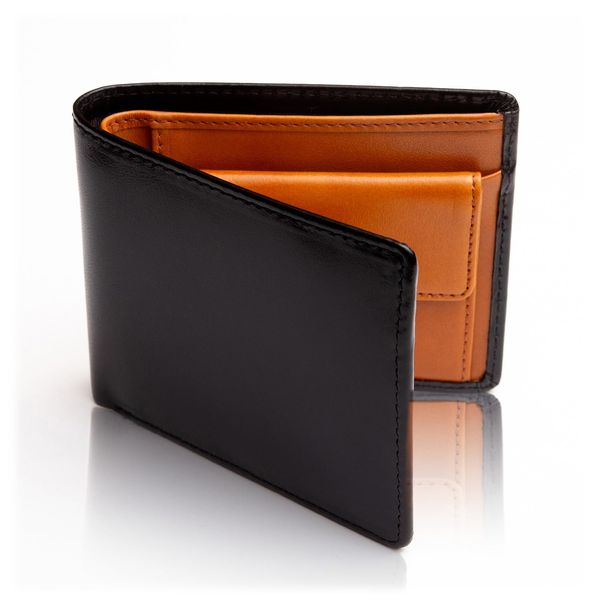 Men's Bifold Wallet, Italian Leather with Certificate, Bi-fold, Genuine Leather, Present, Bi-fold Wallet, 9, 4. Black & Camel