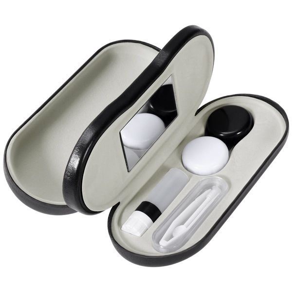 rosenice Contact Lens Case and Glasses Case - 2 in 1 Double Sided Eye Contact Case with Built-in Mirror, Tweezer and Contact Solution Bottle - Portable Contact Lens Storage Box for Travel, Black