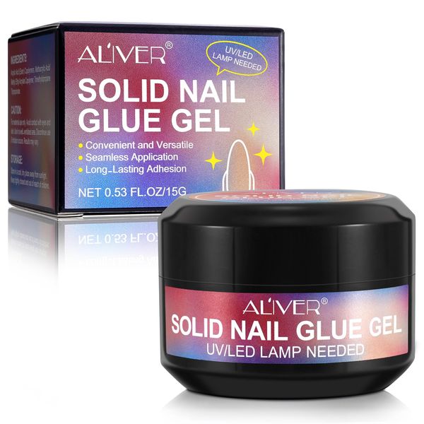 Solid Nail Glue Gel, Nail Tips Glue Gel, Acrylic Nails Glue Extra Strong Gel Nail False Nail Glue UV Nail Glue for Beginners Nail Art Home DIY, Long Lasting, 15g