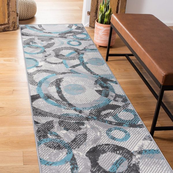 Rugshop Rugs Runner Distressed Modern Circles Stain Resistant Soft Hallway Rugs