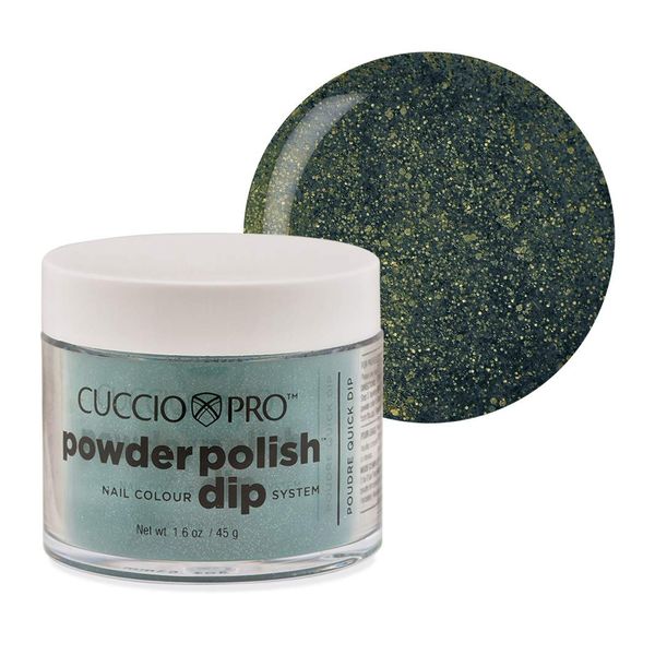 Cuccio Powder Polish - Dip Acrylic Nail Colour Dip System - 45g (1.6 oz) Dipping Powder - Green Glitter with Blue Undertones