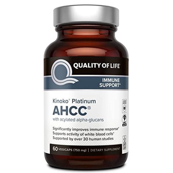 Quality of Life Premium Kinoko Platinum AHCC Herbal Supplement, 750mg of AHCC per Capsule, for Immune Support, Liver Function, Maintains Natural Killer Cell Activity, 1 Pack, 60 Veggie Capsules