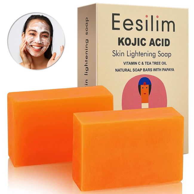 Kojic Acid Soap 65g/ 2Bars, Dark Spot Corrector, Dark Spot Remover For Soap Bars with Retinol, Collagen, Hyaluronic Acid, Exfoliating & Nourishing